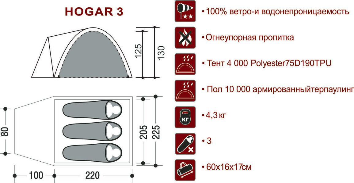 Палатка Indiana HOGAR 3, Название цвета: Хаки, Размер: 3200х2250х1300, Количество мест: 3, Страна-производитель: КИТАЙ, изображение 4