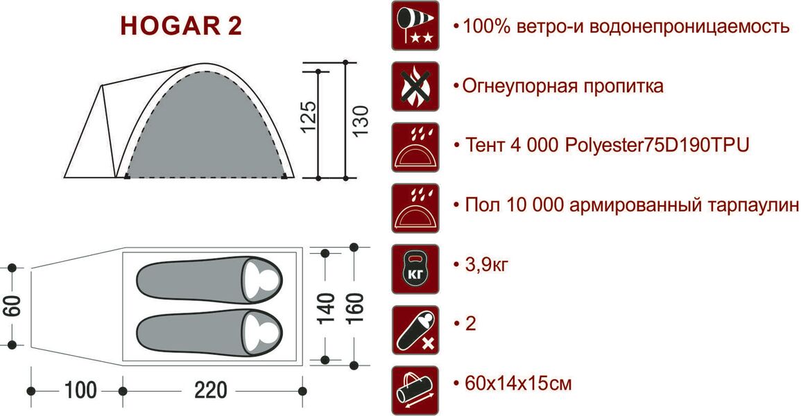 Палатка Indiana HOGAR 2, Название цвета: Хаки, Размер: 3200х1600х1300, Количество мест: 2, Страна-производитель: КИТАЙ, изображение 4