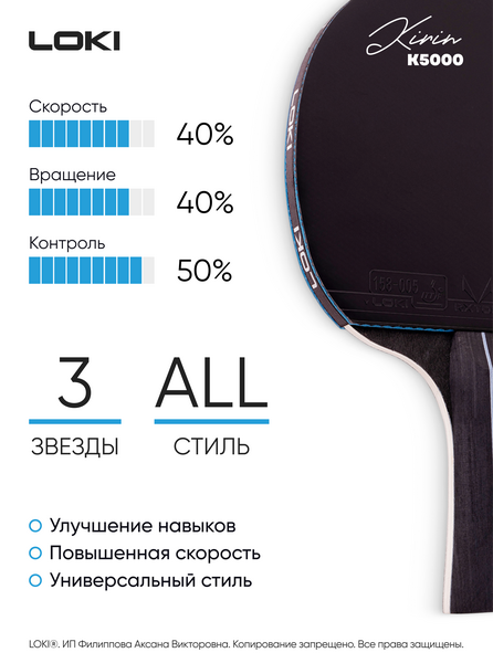 Ракетки для настольного тенниса LOKI Kirin K5000: две ракетки, два мяча, чехол, изображение 7