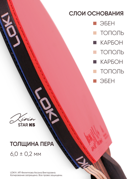 Ракетка для настольного тенниса LOKI Kirin Star K5 с чехлом профессиональная, изображение 2