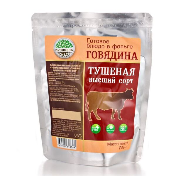 Готовое блюдо "Говядина тушеная (тушенка) высший сорт" 250 г (Кронидов), Товаров в упаковке, шт: 1, Варианты: Вес 250 г, Страна-производитель: РОССИЯ