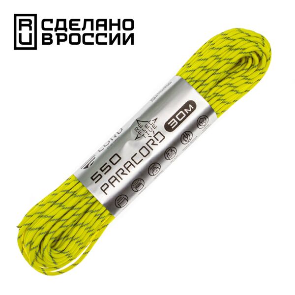 Паракорд 550 CORD nylon 30м RUS световозвращающий (neon yellow), Название цвета: Светло-желтый, Товаров в упаковке, шт: 1, Варианты:  , Страна-производитель: РОССИЯ