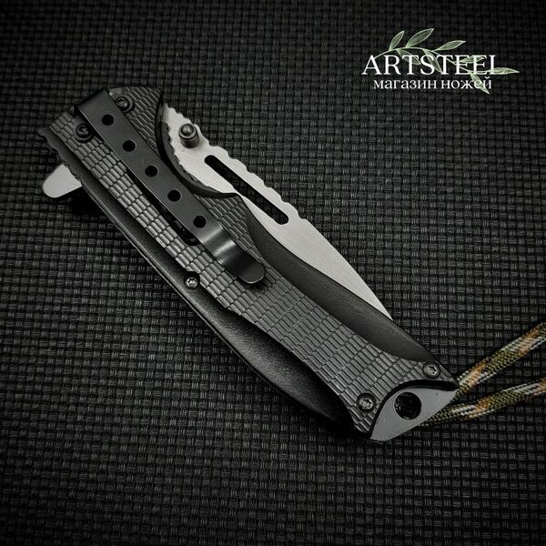 Складной нож Турист, сталь 420, рукоять пластик, обмотка паракорд, Название цвета: Черно-серый; Сталь 420, Страна-производитель: КИТАЙ, изображение 10